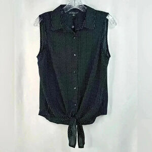 NWT Adrianna Papell Sleeveless Button Down Polka Dot Black Shirt Size S